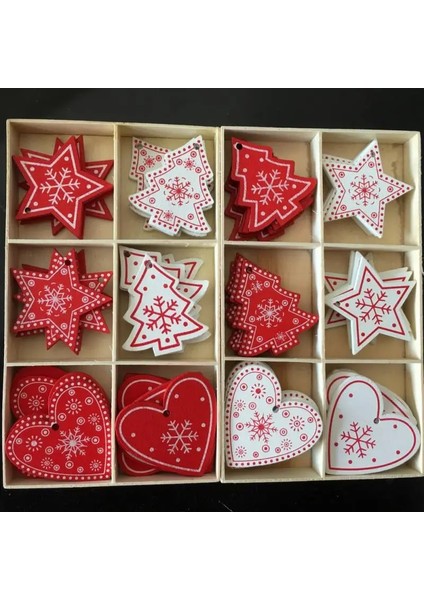 P10-KIRMIZI Kalp 10 Adet 5 cm Kırmızı Kalp Yıldız Çan Kar Tanesi Noel Süsler Kolye Doğal Ahşap Noel Asılı Konfeti Noel Ağacı Süslemeleri (Yurt Dışından)