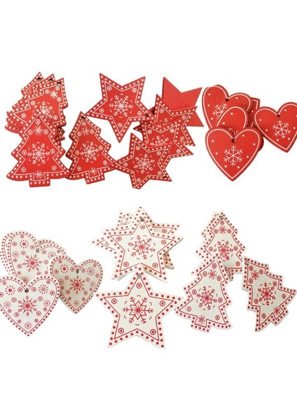 P10-KIRMIZI Kalp 10 Adet 5 cm Kırmızı Kalp Yıldız Çan Kar Tanesi Noel Süsler Kolye Doğal Ahşap Noel Asılı Konfeti Noel Ağacı Süslemeleri (Yurt Dışından)