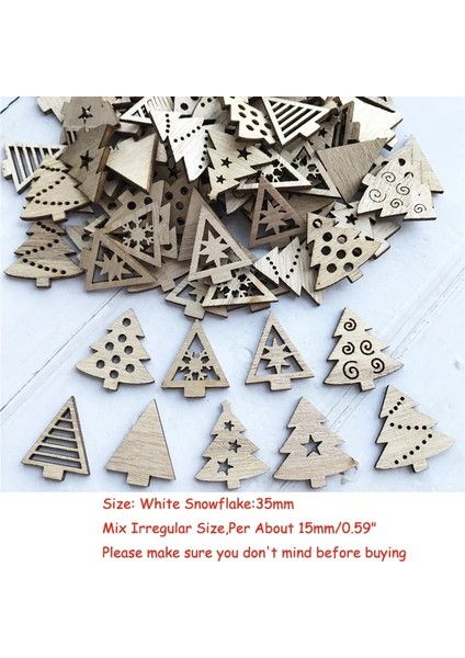 4-TREE-50PCS 50PC 35MM Mix Şekil Ahşap Beyaz Kar Taneleri Noel Süsleri Noel Ahşap Kolye Ev Için Yeni Yıl Noel Melek Süslemeleri (Yurt Dışından)