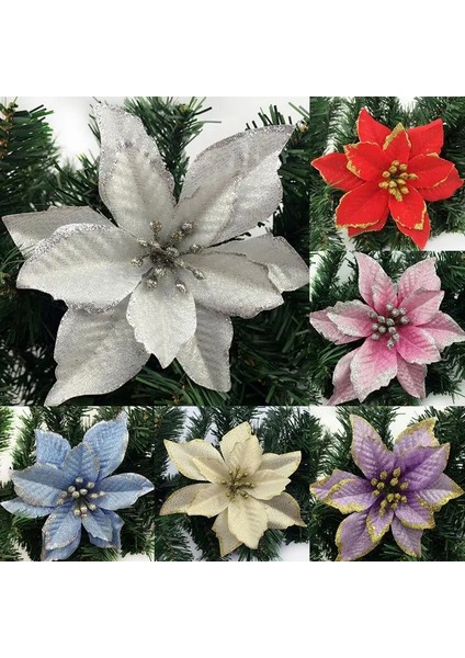 Pembe 5 Adet 5/10 Adet 13 cm Glitter Yapay Çiçek Noel Süslemeleri Ev Için Mutlu Noel Ağacı Dekorasyon Navidad 2022 Noel Süsleme (Yurt Dışından)