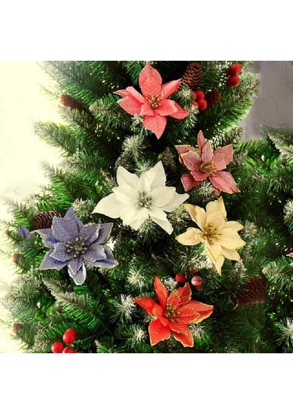 Pembe 5 Adet 5/10 Adet 13 cm Glitter Yapay Çiçek Noel Süslemeleri Ev Için Mutlu Noel Ağacı Dekorasyon Navidad 2022 Noel Süsleme (Yurt Dışından)
