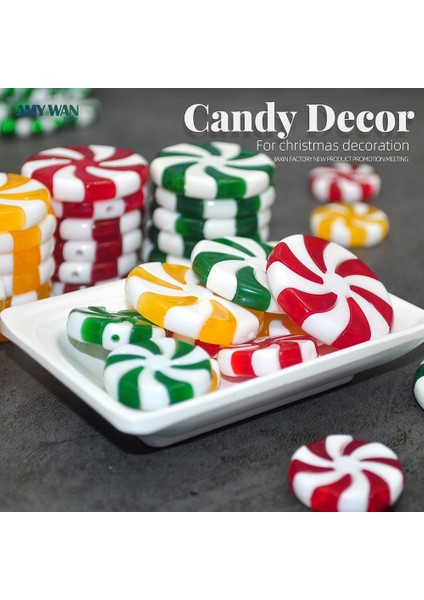 Sarı Çap 3.4 cm 24 Adet Noel Ağacı Dekorasyon Yapay Lolipop Kırmızı ve Beyaz Şeker Kolye Ev Dekor Yeni Yıl Çocuk Hediyeleri Navidad (Yurt Dışından)