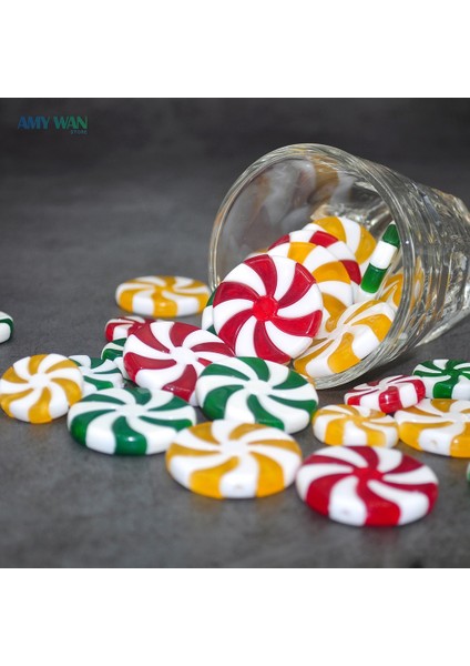 Sarı Çap 3.4 cm 24 Adet Noel Ağacı Dekorasyon Yapay Lolipop Kırmızı ve Beyaz Şeker Kolye Ev Dekor Yeni Yıl Çocuk Hediyeleri Navidad (Yurt Dışından)