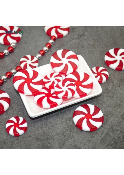 Sarı Çap 3.4 cm 24 Adet Noel Ağacı Dekorasyon Yapay Lolipop Kırmızı ve Beyaz Şeker Kolye Ev Dekor Yeni Yıl Çocuk Hediyeleri Navidad (Yurt Dışından)