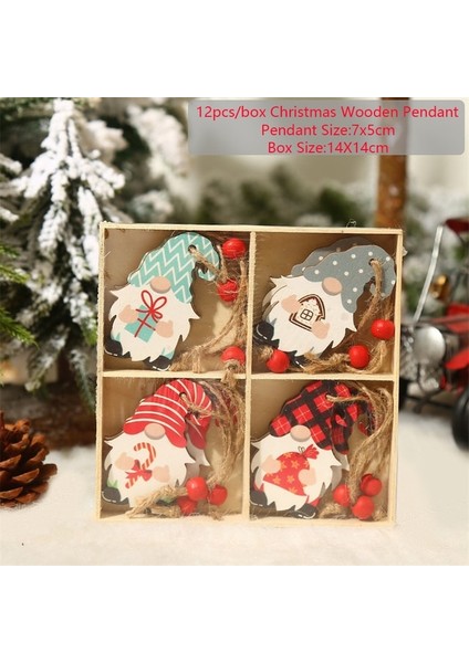 446-GRI Navidad 2022 Noel Ağacı Boyalı Ahşap Kolye 12 Adet/kutu Gnome Süsler Ev Yeni Yıl 2023 Dekor Için Noel Dekorasyon (Yurt Dışından)