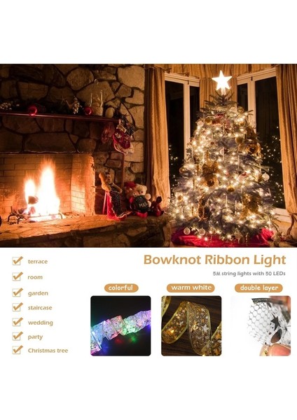 Rolored-Multic 10M 50 LED 5m Çift Katmanlı Peri Işıklar Dizeleri Noel Şerit Yaylar LED Noel Ağacı Süsleri ile Yeni Yıl Navidad Ev Dekor (Yurt Dışından)