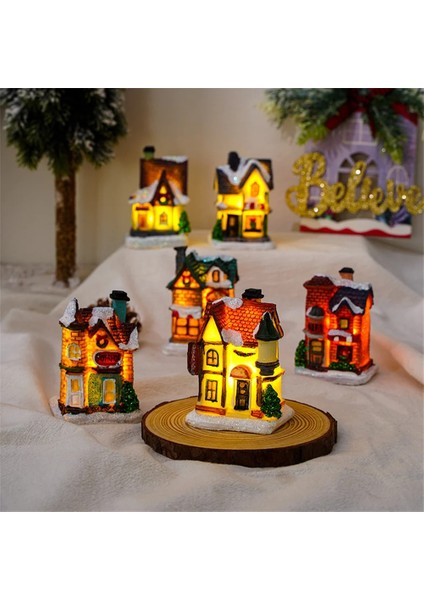 E Noel LED Işık Ev Yılbaşı Ağacı Süsler LED Reçine Küçük Köy Evi Noel Glow Dekor Hediye 2023MUTLU Yeni Yıl Dekorları (Yurt Dışından) modelleri