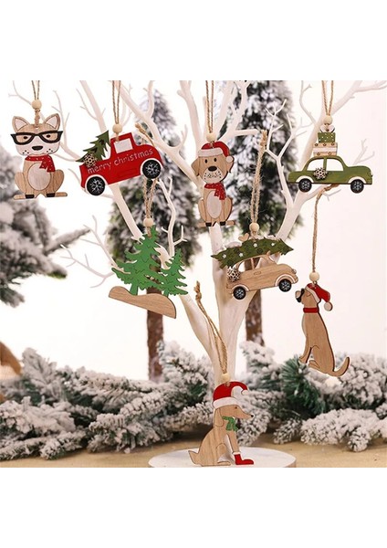 Yeşil Kravat Köpek Noel Yeni Yıl Noel Ağacı Süsler Kolye Dekor Ev Çocuk Oyuncakları Hediye Noel Süslemeleri Ahşap Boyalı Renkli Araba (Yurt Dışından) modelleri