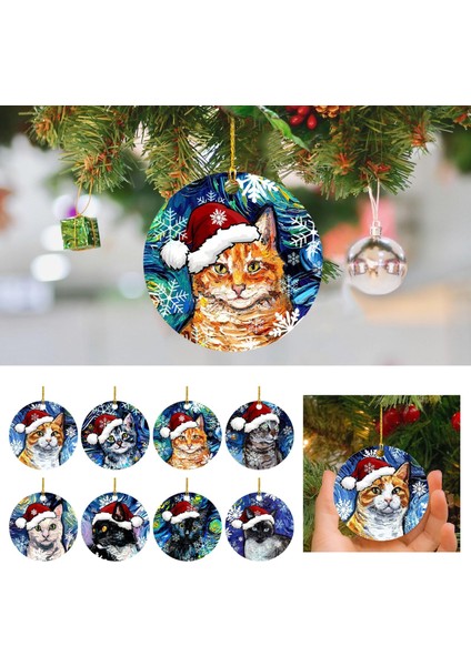 F Noel Süslemeleri Ahşap Düz Kedi El Sanatları Kolye Güzel Hayvan Noel Şapka Kedi Ağacı Askı Süsleri Yeni Yıl Noel Hediyesi Oyuncak (Yurt Dışından) fiyatları