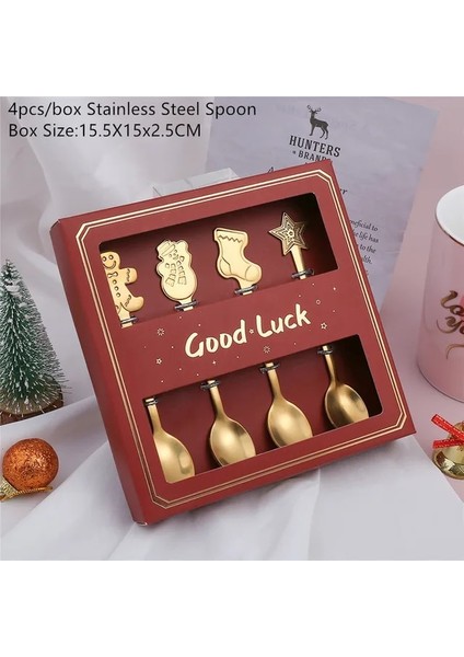 Altın Gingerbread-R 4 Adet Metal Merry Christmas Kaşık Kahve Kaşığı Sofra Süsler Noel Partisi Süslemeleri Mutfak Malzemeleri Yeni Yıl 2023 Hediyeleri (Yurt Dışından)