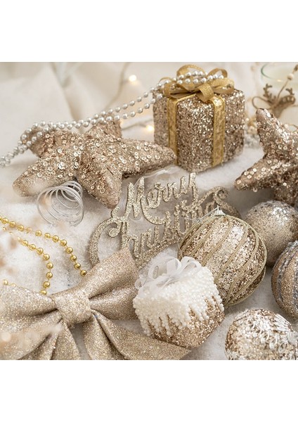 Şarap Kırmızısı Yay Noel Topu Boyalı Top Altın Simli Şampanya Glitter Yıldız Noel Ağacı Asılı Pencere Dekorasyonu Küçük Hediyeler Oyuncaklar (Yurt Dışından)