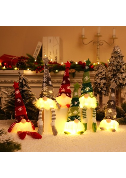 A01-KIRMIZI Kısa Bacak 1 Adet Noel Gnomes Peluş LED Parlayan Yüzü Olmayan Uzun Bacak Bebek Noel Ağacı Noel Kolye Cüce Süsler Parti Süslemeleri (Yurt Dışından)