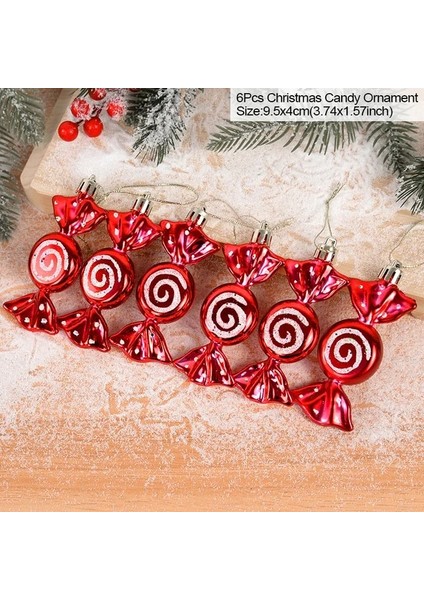 Kırmızı 6 Adet/kutu Noel Şeker Kolye Noel Ağacı Askı Süsleri Noel Süslemeleri Ev 2022 Navidad Noel Yeni Yıl Çocuklar Hediye (Yurt Dışından)