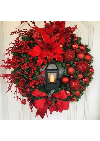 01 40 cm Lamba Yay Topu ile Noel Çelenk Büyük Kırmızı Çiçek Navidad Parti Duvar Kapı Pencere Şömine Merdiven Balkon Bahçe Çelenk 2023 (Yurt Dışından)