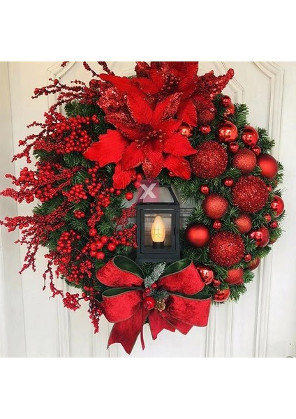 01 40 cm Lamba Yay Topu ile Noel Çelenk Büyük Kırmızı Çiçek Navidad Parti Duvar Kapı Pencere Şömine Merdiven Balkon Bahçe Çelenk 2023 (Yurt Dışından)