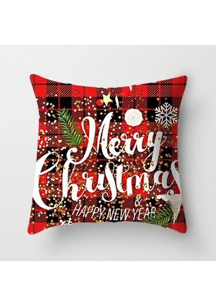 Menekşe 45X45 cm Kırmızı Beyaz Siyah Kafes Noel Yastık Kılıfı Merry Christmas Süsler Ev Noel Yeni Yıl 2023 Kanepe Araba Minder Örtüsü (Yurt Dışından)