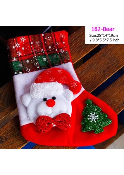 182-BEAR Santa Stocking Çorap Şeker Çanta Noel Ağacı Süsler Kolye Keten Hediye Çantası Çocuk Şömine Asılı Dekorlar Parti Kaynağı (Yurt Dışından) fiyatları