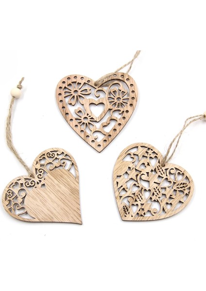 3PCS-2080-HEART 3pcs Güzel Kalp Çok Stilleri Ahşap Kalp Kolye Süsler Ahşap El Sanatları Aşk Hediyeleri Dıy Askı Süsleri Düğün Süslemeleri (Yurt Dışından)