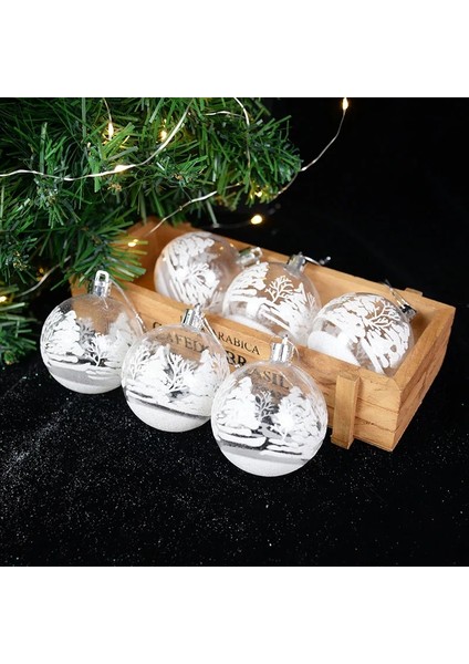 B05 6 Adet 6 cm Narin Şeffaf Beyaz Plastik Noel Ağacı Tema Boyama Noel Topları Noel Ağacı Dekor Askı Süsleri (Yurt Dışından)