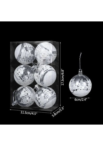 B05 6 Adet 6 cm Narin Şeffaf Beyaz Plastik Noel Ağacı Tema Boyama Noel Topları Noel Ağacı Dekor Askı Süsleri (Yurt Dışından)