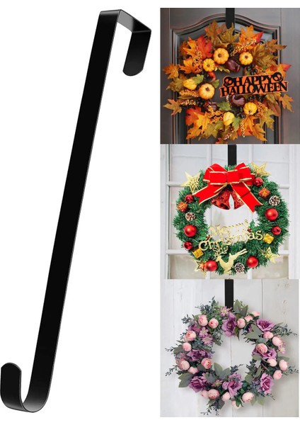 Siyah Genişlik 1cm 30CM Ön Kapı Için Çelenk Askısı - Cadılar Bayramı Noel Paskalya Dekorasyonu Kapı Üzeri Metal Tek Kanca Süs Çelengi Kapı Askısı (Yurt Dışından)