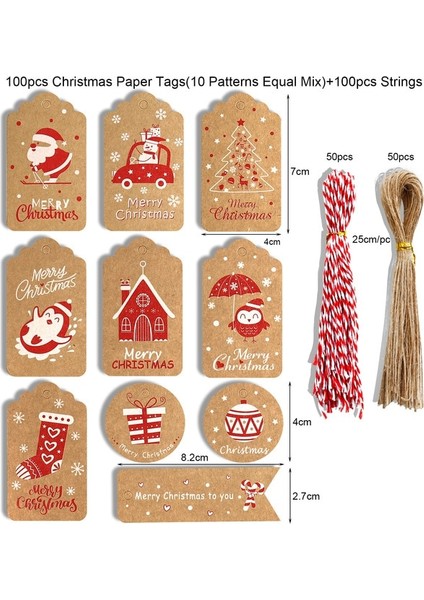 J 100 Adet Merry Christmas Etiketleri Kraft Kağıt Kartı Hediye Etiketi Halat Noel Ağacı Askı Süsleri Noel Yeni Yıl 2023 Dekorasyon (Yurt Dışından)