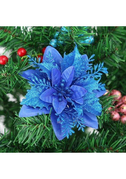 Mavi 5 Adet Noel Çiçekleri Glitter Yapay Atatürk Çiçeği Çiçek Noel Ağacı Süsler Dıy Çelenk Ev Düğün Parti Süslemeleri Hediye (Yurt Dışından)