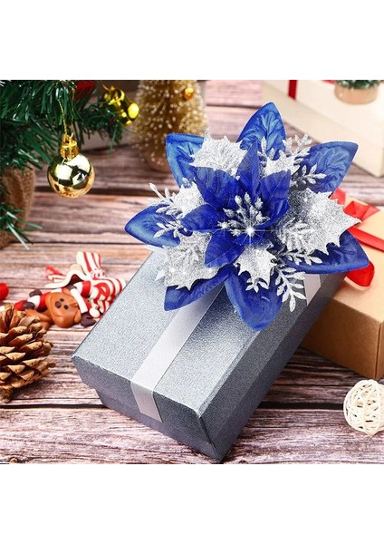 Mavi 5 Adet Noel Çiçekleri Glitter Yapay Atatürk Çiçeği Çiçek Noel Ağacı Süsler Dıy Çelenk Ev Düğün Parti Süslemeleri Hediye (Yurt Dışından)