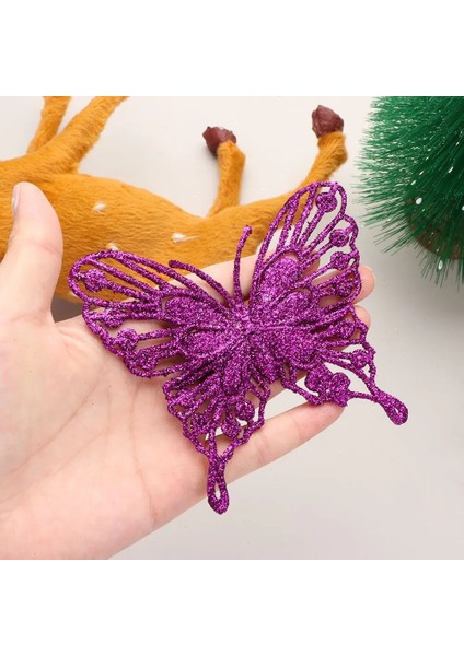 Altın 5 Adet Noel Kelebekler Noel Ağacı Süsleri Tek Katmanlı Altın Tozu Glitter Yapay Çiçek Dıy El Sanatları Noel Dekor (Yurt Dışından)