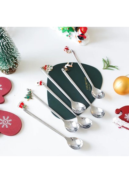 Gümüş Geyik-Kaşık 4 Adet Navidad 2023 Zencefilli Kurabiye Adam Paslanmaz Çelik Kaşık Noel Partisi Kahve Kaşığı Noel Süslemeleri Noel Doğum Hediye Süsler (Yurt Dışından)
