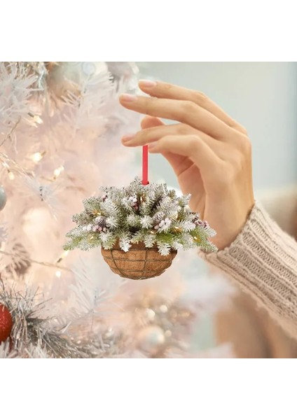 B Tek Boyut Dekorasyon Ahşap Asılı Sepet Noel Önceden Aydınlatılmış Hediye Süsleri Noel Yapay Asılı Kolye Dekorasyonu # 50G (Yurt Dışından)