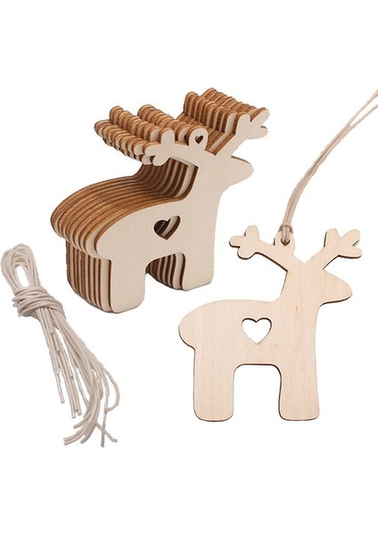 N 10 Adet Ahşap Ağaç Bezemeler Ahşap Noel Ağacı Boşlukları Noel Dıy Zanaat Kartı Dekor Için Ipler ile (Yurt Dışından)