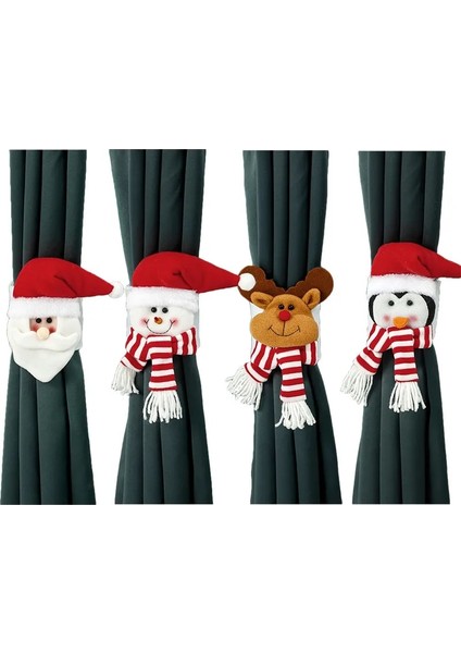 J Noel Karikatür Perde Toka Penguen Noel Baba Kardan Adam Elk Perde Tutucu Noel Dekor Ev Otel Için Noel Perde Aksesuarı (Yurt Dışından)