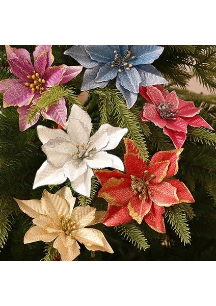 13 cm Gümüş 5 Adet 5/10 Adet 13 cm Yapay Çiçekler Noel Dekorasyonu 2023 Noel Süsleri Ağaç Sahte Çiçekler Noel Yeni Yıl Aksesuarları (Yurt Dışından)