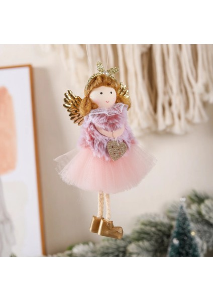 22-022 Güzel Pembe Peluş Noel Melek Kız Bebek Oranments Noel Ağacı Asılı Kolye Merry Christmas Dekor Hediyeler Mutlu 2023 Noel (Yurt Dışından)