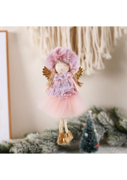 22-022 Güzel Pembe Peluş Noel Melek Kız Bebek Oranments Noel Ağacı Asılı Kolye Merry Christmas Dekor Hediyeler Mutlu 2023 Noel (Yurt Dışından)