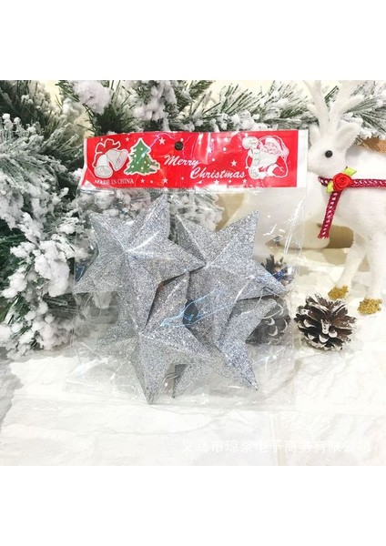 Gümüş 5 cm Noel Süslemeleri Altın Tozu Beş Köşeli Yıldız Noel Ağacı Dekorasyon Asılı Süsler Yıldız Zanaat (Yurt Dışından)