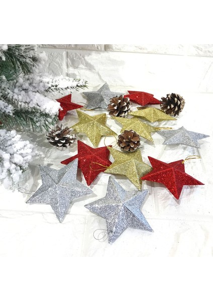 Gümüş 5 cm Noel Süslemeleri Altın Tozu Beş Köşeli Yıldız Noel Ağacı Dekorasyon Asılı Süsler Yıldız Zanaat (Yurt Dışından) fiyatları