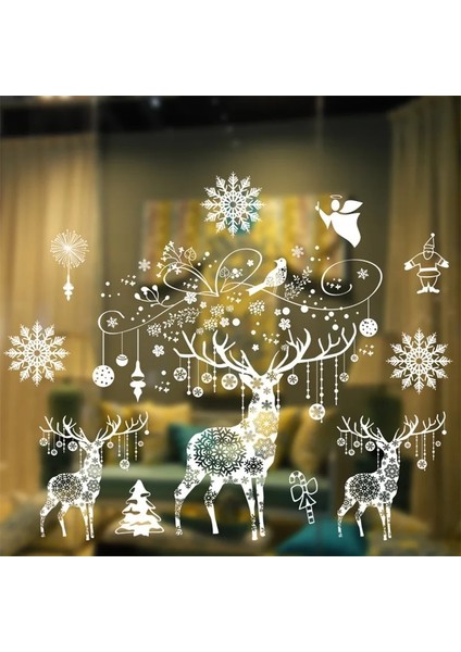 Stil 32 Noel Pencere Çıkartmaları Ay Kar Tanesi Geyik Etiket Merry Christmas Süslemeleri Ev Noel 2022 Dekor Mutlu Yeni Yıl 2023 (Yurt Dışından)