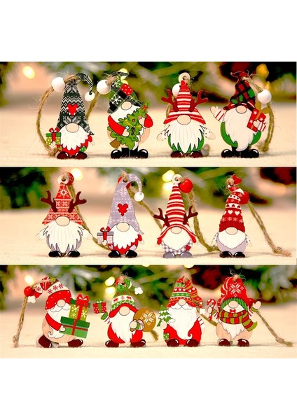 243-ARABA Navidad 2022 Noel Ağacı Boyalı Ahşap Kolye 12 Adet/kutu Gnome Süsler Ev Yeni Yıl 2023 Dekor Için Noel Dekorasyon (Yurt Dışından)