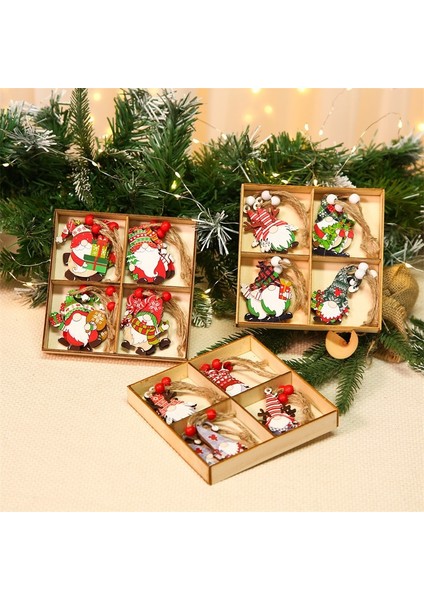 243-ARABA Navidad 2022 Noel Ağacı Boyalı Ahşap Kolye 12 Adet/kutu Gnome Süsler Ev Yeni Yıl 2023 Dekor Için Noel Dekorasyon (Yurt Dışından)