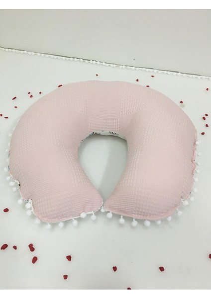 Pembe , Pikeli ve Ponponlu ,çift Taraflı Emzirme Yastığı/emzirme Minderi/bebek Destek Minderi/ Hamile Yastığı