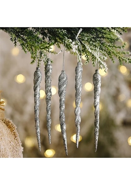 Glitter Gümüş 3pcs 3/6/12PCS Navidad 2023 Ev Için Noel Süslemeleri Simülasyon Buz Noel Ağacı Asılı Süsleme Sahte Saçağı Sahne Yeni Yıl 2024 (Yurt Dışından)