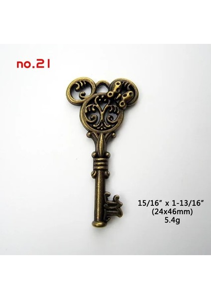 No 21 Antik Pirinç Vintage Bronz Retro Eski Görünümlü Dekoratif Anahtar Kolye Kolye Yay Steampunk Takılar Kilit Takı (Yurt Dışından)