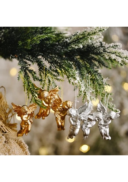 6 Adet Altın Koltuk Değneği 6 Adet Noel Altın Gümüş Melek Kolye 2023 Noel Partisi Dekorasyon Noel Ağacı Süslemeleri Asılı Süsler Yeni Yıl Hediyeleri (Yurt Dışından)