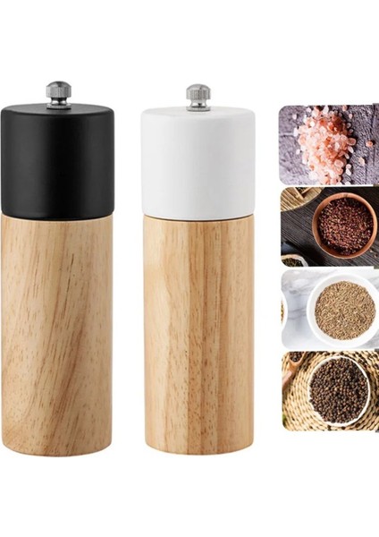 Ahşap Baharat Karabiber Tuz Öğütücü Değirmen Tuzluk Baharatlık 16 cm 2'li Set Meşe Ağacı