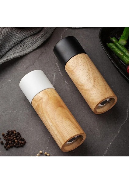 Ahşap Baharat Karabiber Tuz Öğütücü Değirmen Tuzluk Baharatlık 16 cm 2'li Set Meşe Ağacı