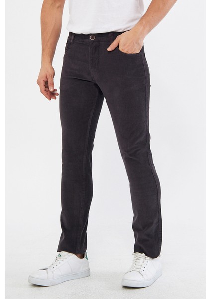 Kadife Antrasit Erkek Regular Fit 5 Cep Pantolon