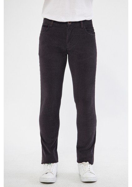 Kadife Antrasit Erkek Regular Fit 5 Cep Pantolon