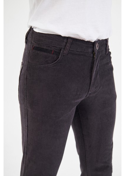 Kadife Antrasit Erkek Regular Fit 5 Cep Pantolon